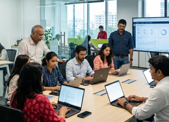 Team working together in office